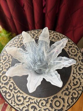 Murano style Art Glass White Vase / Candle Holder / Candy Bowl